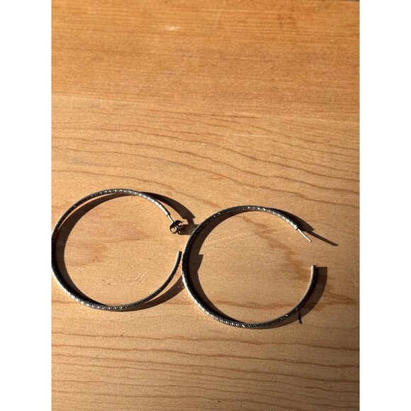 Sterling Silver Textured Hoop Earrings 925 Made In Italy 6.37g Lightweight - Picture 7 of 7